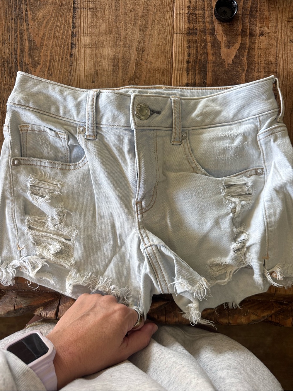 American Eagle Outfitters Light Blue Distressed High Waist Denim Shorts